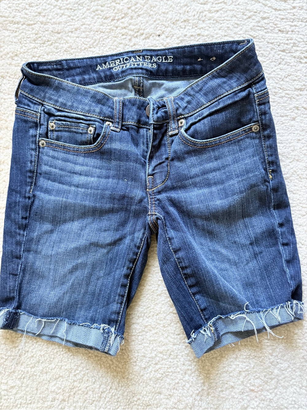 American Eagle Outfitters Blue Frayed Hem Denim Shorts